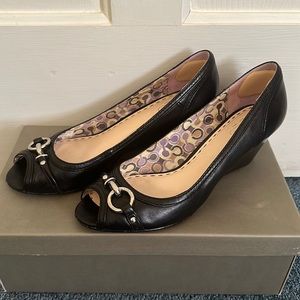 Coach wedges with peep toe and silver bit